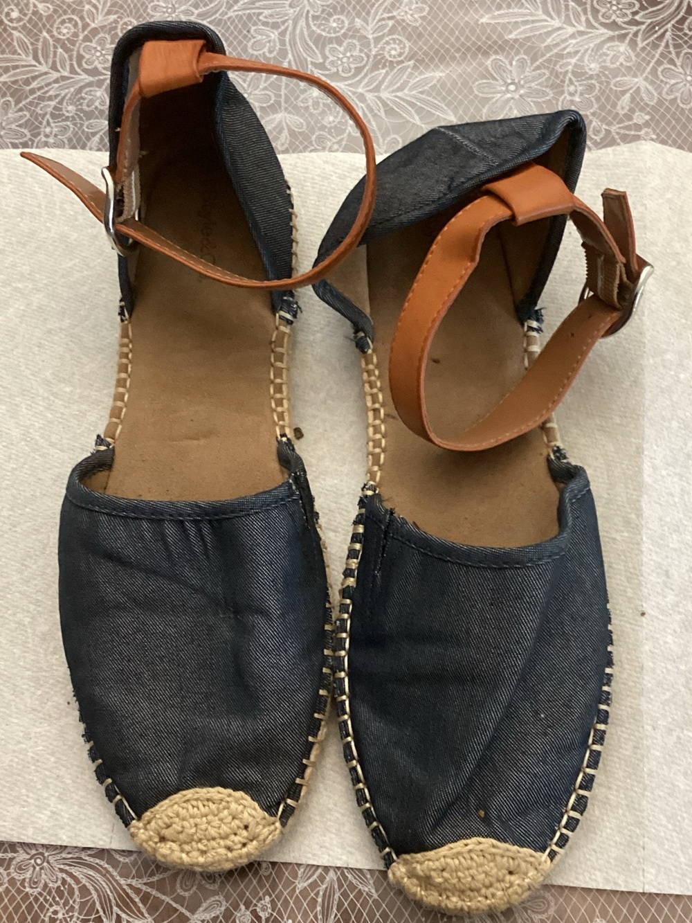Style & Co. Navy Espadrille Sandals with brown Ankle Strap